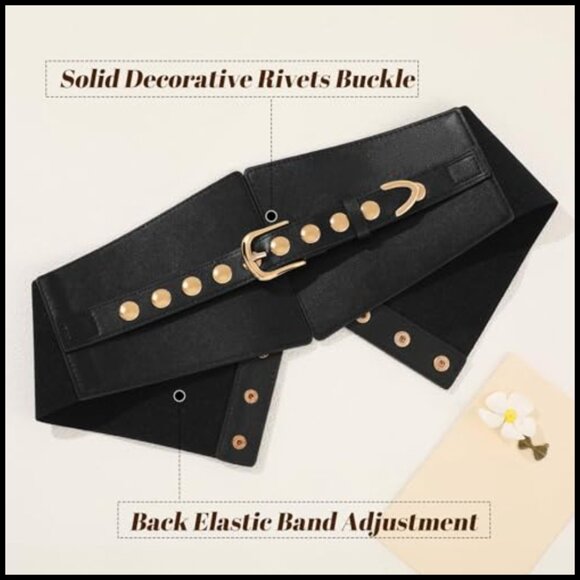 Chunky Stretch Belt Elegant Gold Buckle Medium Width Y2K Vintage Style main image 5